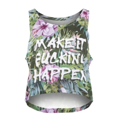 New top TROPICAL FLOWERS GREEN PINK